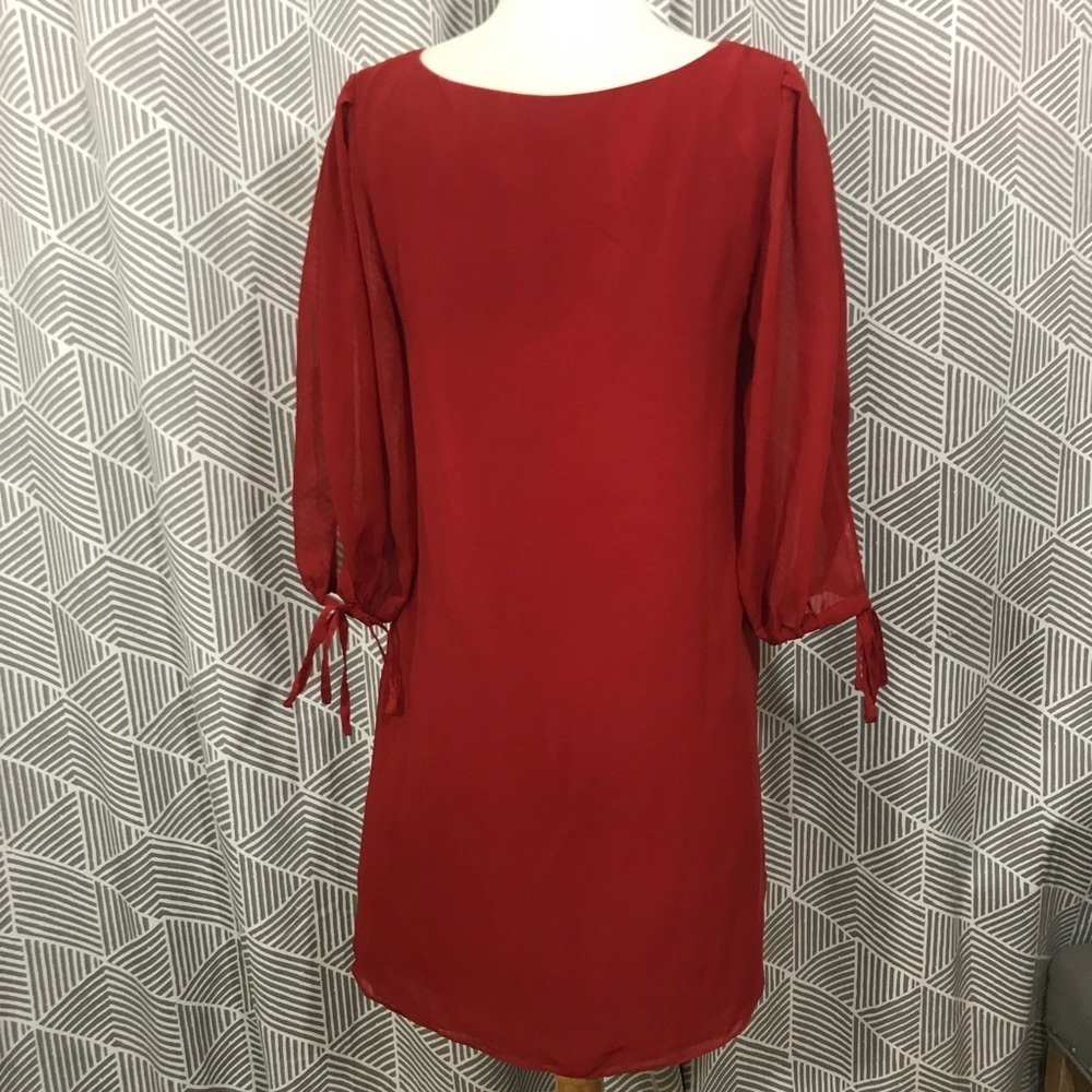 Red Scoop Neck Bell Sleeve Dress - Picture 3 of 6